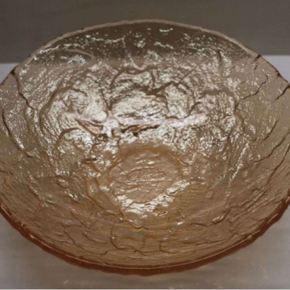 Vintage JSG Oceana Iridescent Champagne Art Bowl 11 inches across, 4”high.